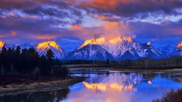 Mountain reflection lake sunset clouds #7 free wallpaper for desktop - medium preview image