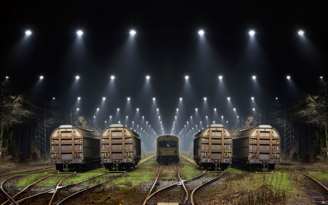Train cars tracks light beams free wallpaper for desktop - medium preview image