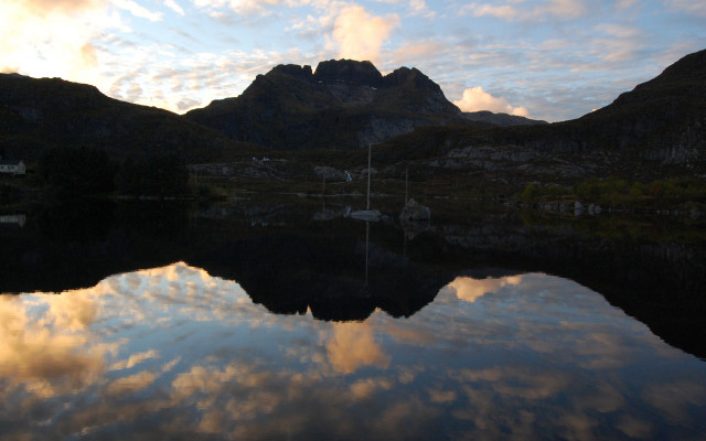 Mountain lake boat clouds sunset free wallpaper for desktop - medium preview image