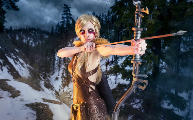 Woman brown outfit archer mountain free wallpaper for desktop - medium preview image