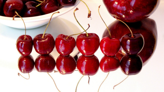 Bowl cherries table white plate free wallpaper for desktop - medium preview image