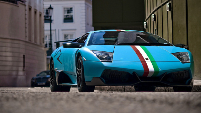 Blue sports car multicolored stripe free wallpaper for desktop - medium preview image