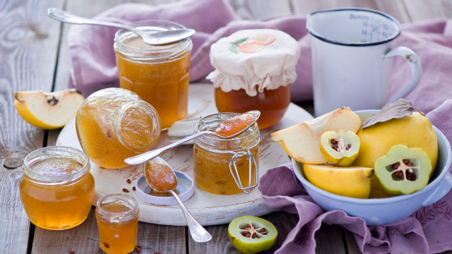 Plate fruit honey tea spoons free wallpaper for desktop - medium preview image