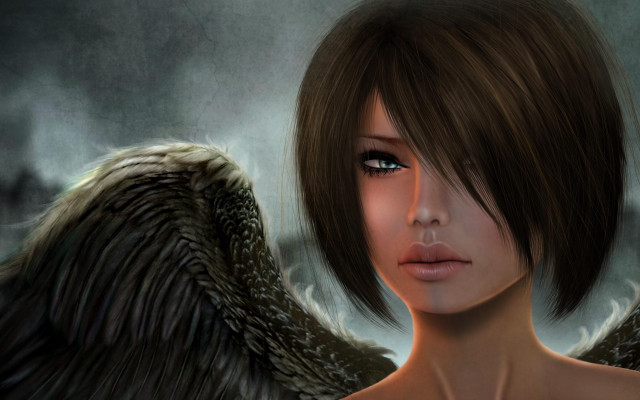 Black angel wings digital gothic free wallpaper for desktop - medium preview image