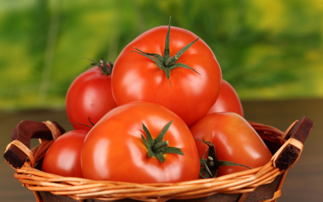 Basket tomatoes green background shiny free wallpaper for desktop - medium preview image