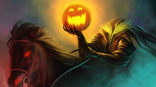 Fantasy horseman pumpkin glow fire free wallpaper for desktop - medium preview image
