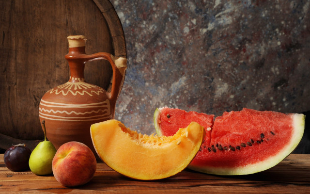 Table pitcher watermelon apples vase free wallpaper for desktop - medium preview image