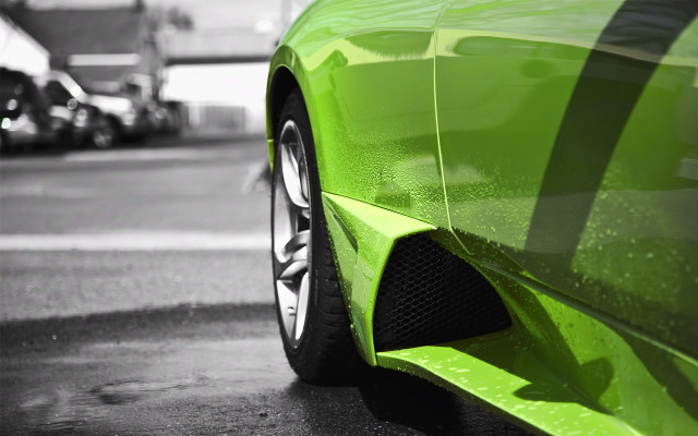 Green sports car street background free wallpaper for desktop - medium preview image