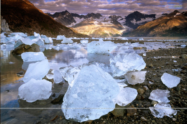 Ice chunks rocky beach mountain free wallpaper for desktop - medium preview image