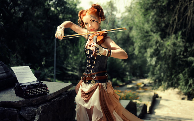 Daphne mcclure steampunk gothic violin free wallpaper for desktop - medium preview image