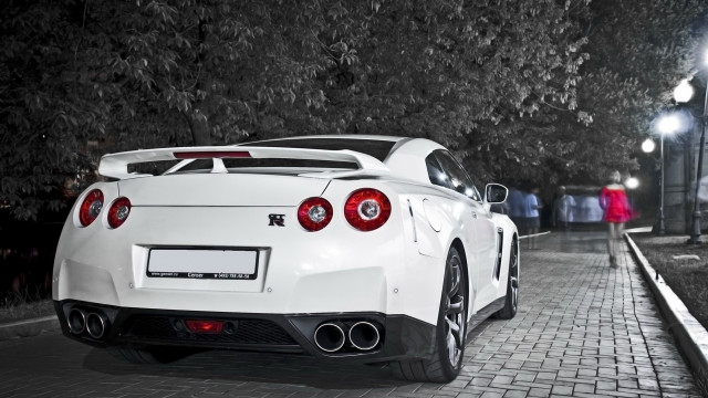 White sports car night brick free wallpaper for desktop - medium preview image