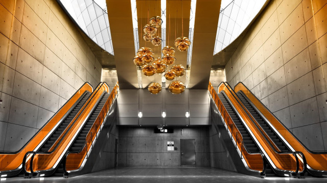 Long narrow hallway kinetic lighting free wallpaper for desktop - medium preview image