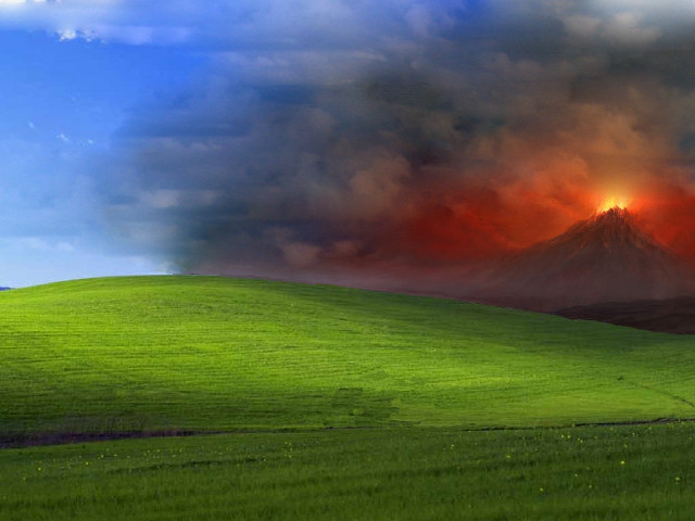 Green field mountain red cloud free wallpaper for desktop - medium preview image