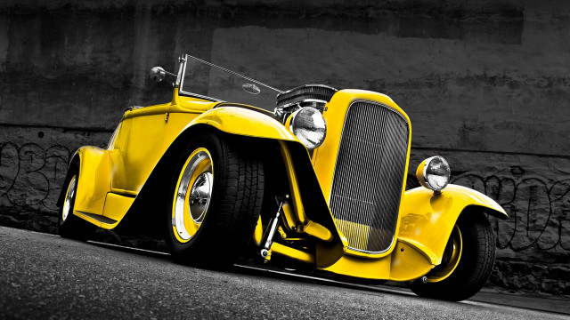 Yellow car artdeco digital rendering free wallpaper for desktop - medium preview image