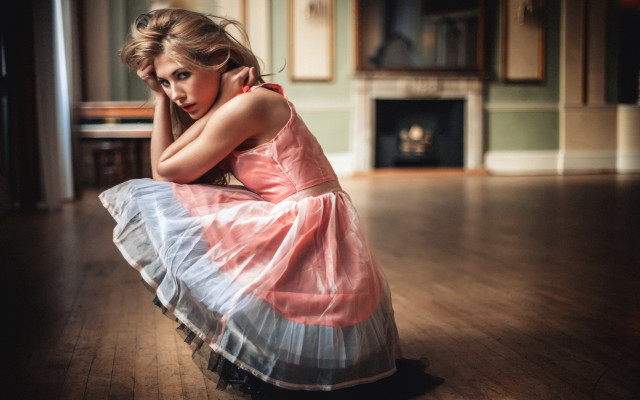 Woman dress wooden floor fireplace free wallpaper for desktop - medium preview image