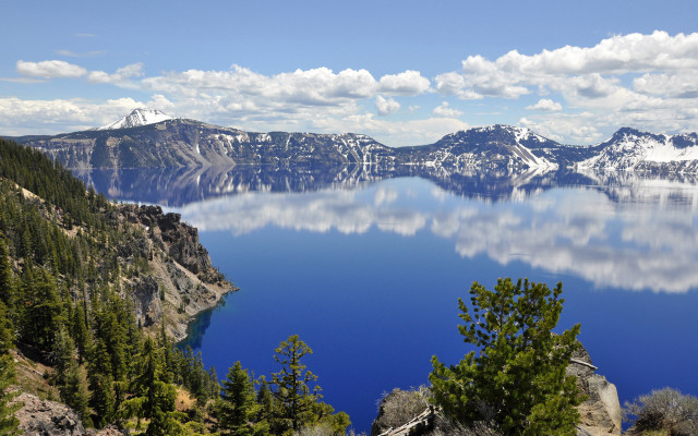 Lake mountains trees sunny clouds #4 free wallpaper for desktop - medium preview image