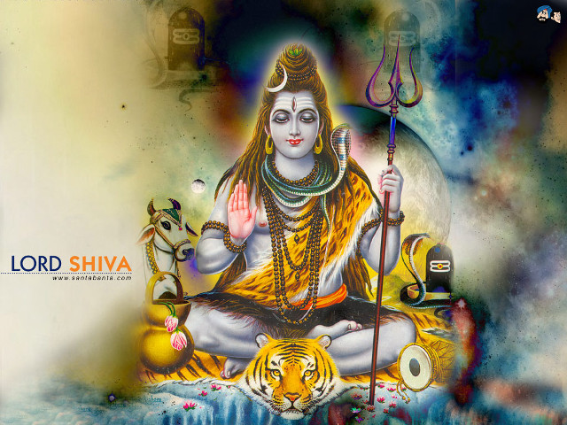 Lord shiva tiger sword painting free wallpaper for desktop - medium preview image