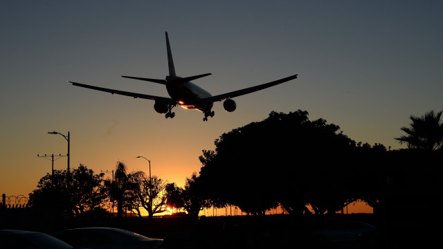 Plane dusk silhouette trees sunset free wallpaper for desktop - medium preview image
