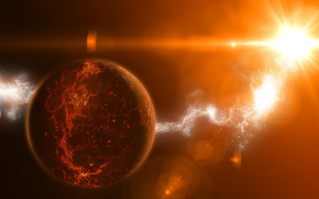 Bright orange sunshine over planet free wallpaper for desktop - medium preview image