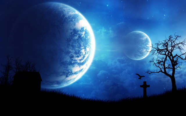 Cemetery cross moon tree graveyard free wallpaper for desktop - medium preview image