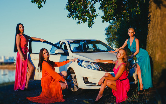 Women car tree water fashion free wallpaper for desktop - medium preview image