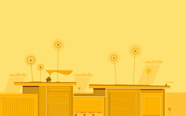 Yellow building clock sunset skyline free wallpaper for desktop - medium preview image