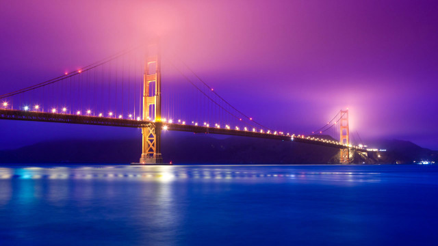 Mystical bridge water purple sky free wallpaper for desktop - medium preview image
