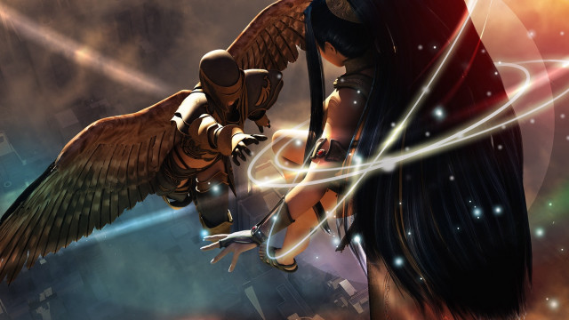 Woman bird wings city sky free wallpaper for desktop - medium preview image