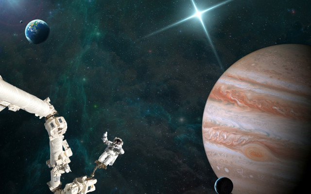 Space station shuttle planet aurora free wallpaper for desktop - medium preview image