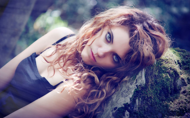 Woman blonde longhair woods portrait free wallpaper for desktop - medium preview image