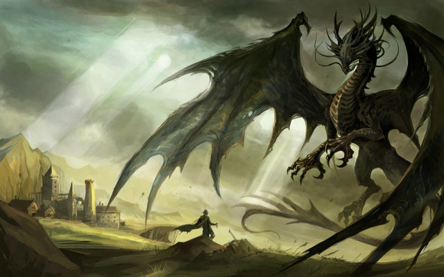 Dragon man castle field fantasy free wallpaper for desktop - medium preview image