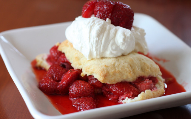Strawberry cream dessert wooden table free wallpaper for desktop - medium preview image