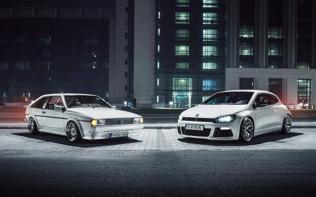 Two white cars night city free wallpaper for desktop - medium preview image