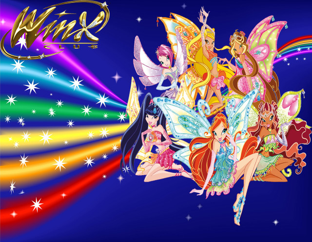 Fairy princesses sitting rainbow background free wallpaper for desktop - medium preview image