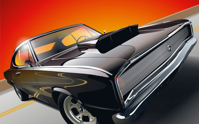 Black car yellow stripe red free wallpaper for desktop - medium preview image