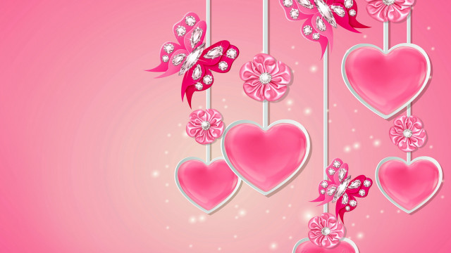 Pink hearts bows strings love free wallpaper for desktop - medium preview image