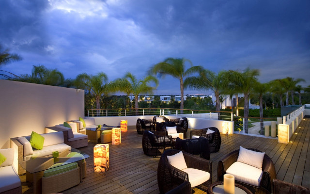 Deck chairs tables lights palm free wallpaper for desktop - medium preview image