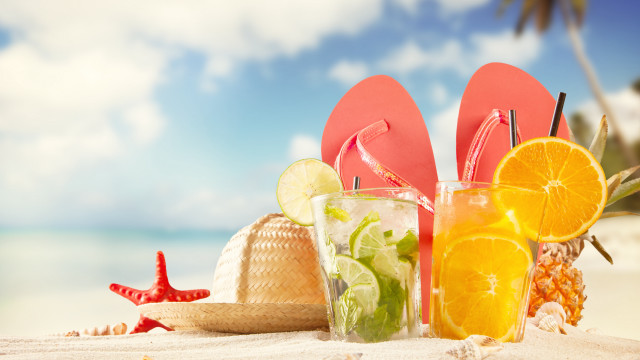 Beach drink flipflops starfish summer free wallpaper for desktop - medium preview image
