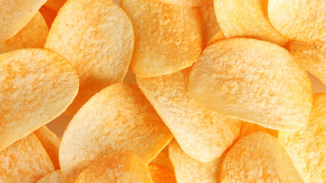 Yellow potato chips closeup hyperrealism #2 free wallpaper for desktop - medium preview image