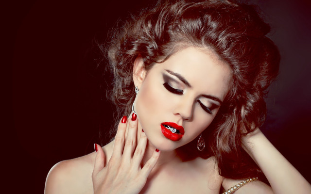Gothic fashion red lips nails free wallpaper for desktop - medium preview image