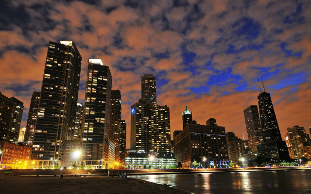 City skyline night water buildings #3 free wallpaper for desktop - medium preview image