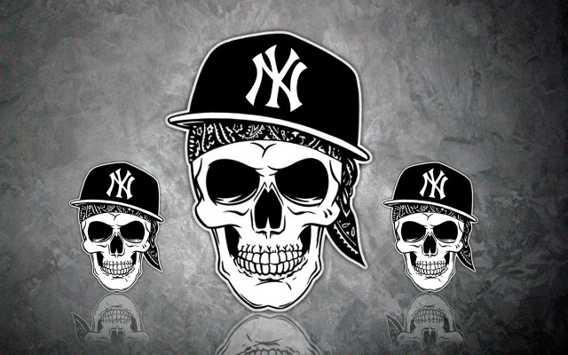 Three skulls yankees caps graffiti free wallpaper for desktop - medium preview image