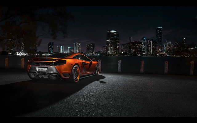 Night cityscape neon car water free wallpaper for desktop - medium preview image