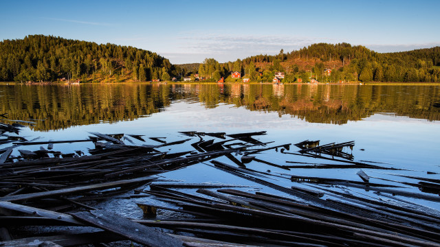 Lake woodland house bridge sunset free wallpaper for desktop - medium preview image