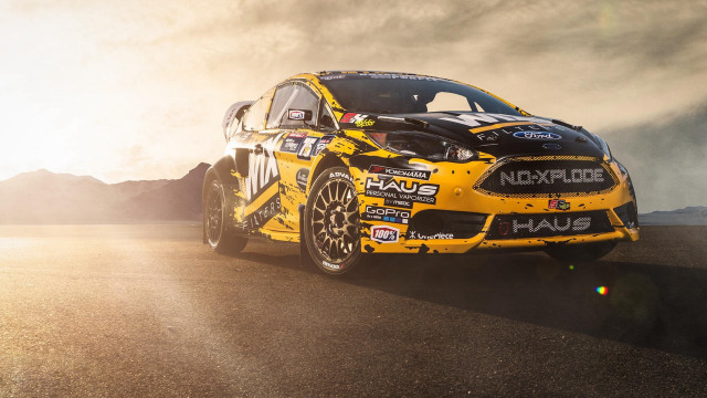 Yellow car black white stripe free wallpaper for desktop - medium preview image