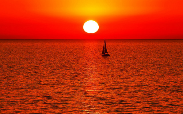 Sailboat ocean sunset matte painting free wallpaper for desktop - medium preview image