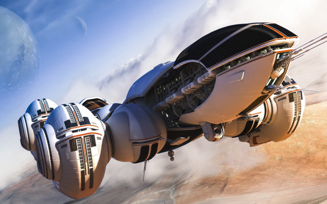 Futuristic vehicle desert planet moon free wallpaper for desktop - medium preview image