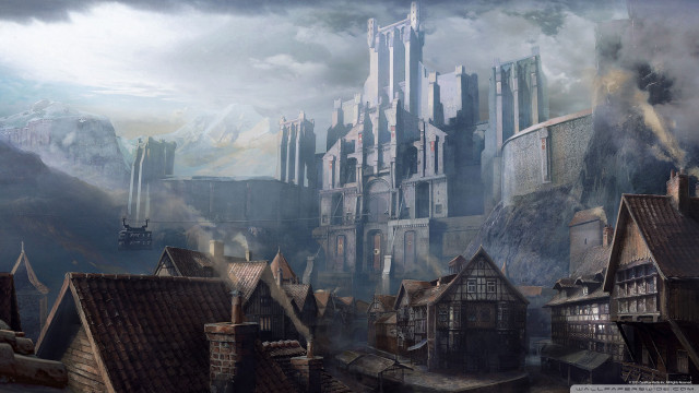 City buildings mountain clouds sky free wallpaper for desktop - medium preview image