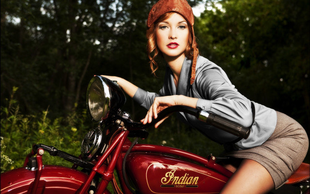 Woman motorcycle fashion hat scarf free wallpaper for desktop - medium preview image