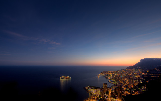 City night boat mountain bridge free wallpaper for desktop - medium preview image